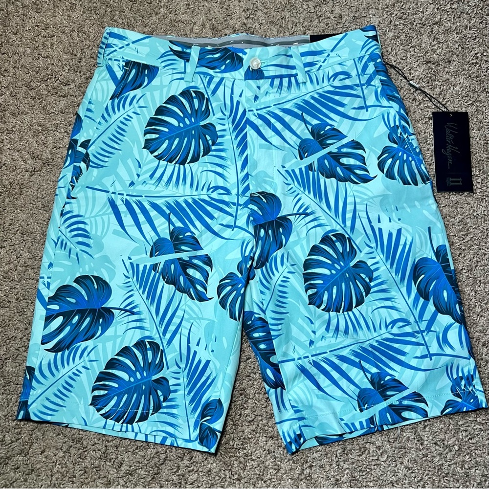 Walter Hagen Men’s Size Medium Golf Shorts Lightweight Blue Floral Plant Beach